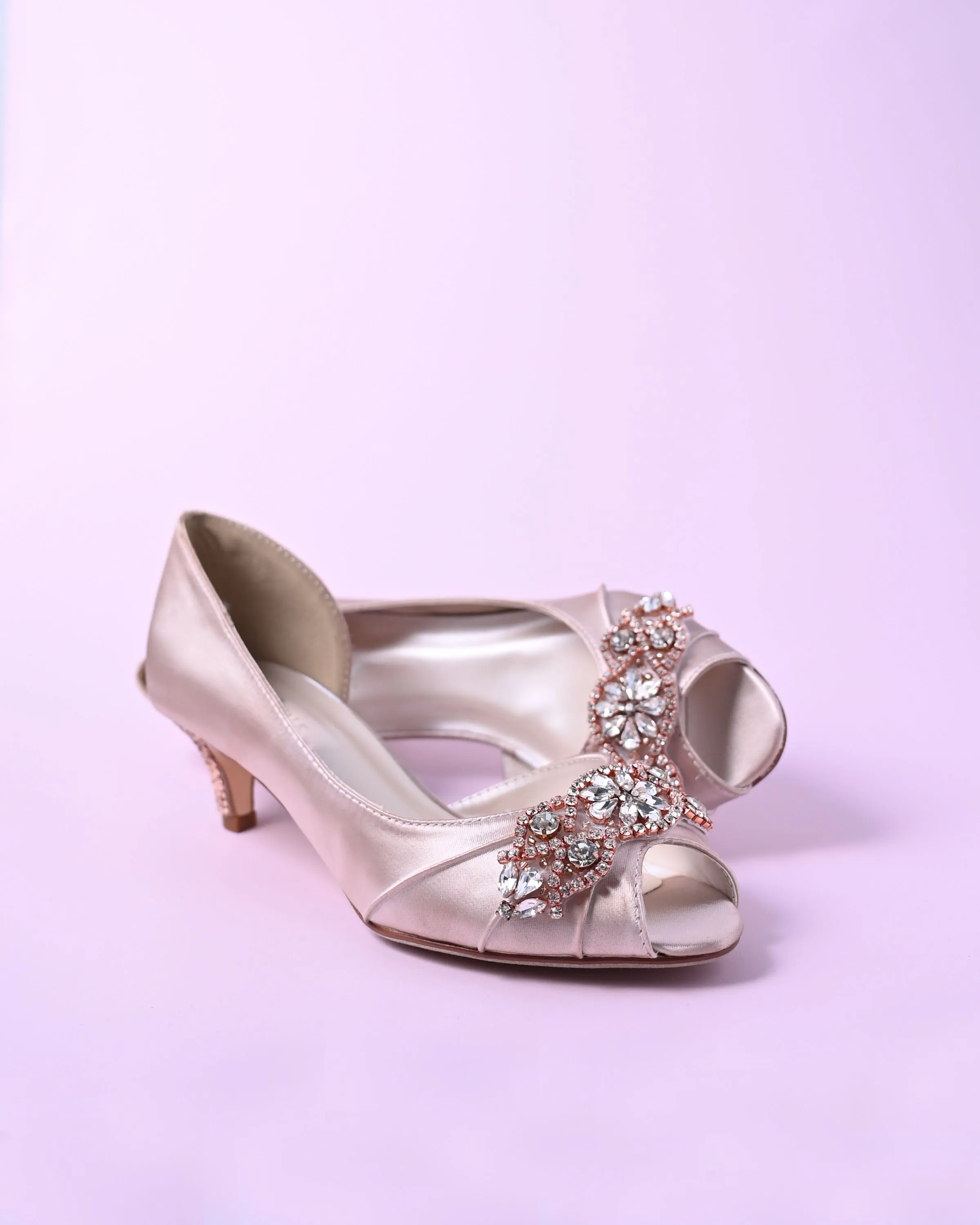 Abby Blush Bridal Heels with Rose Gold Crystal Band