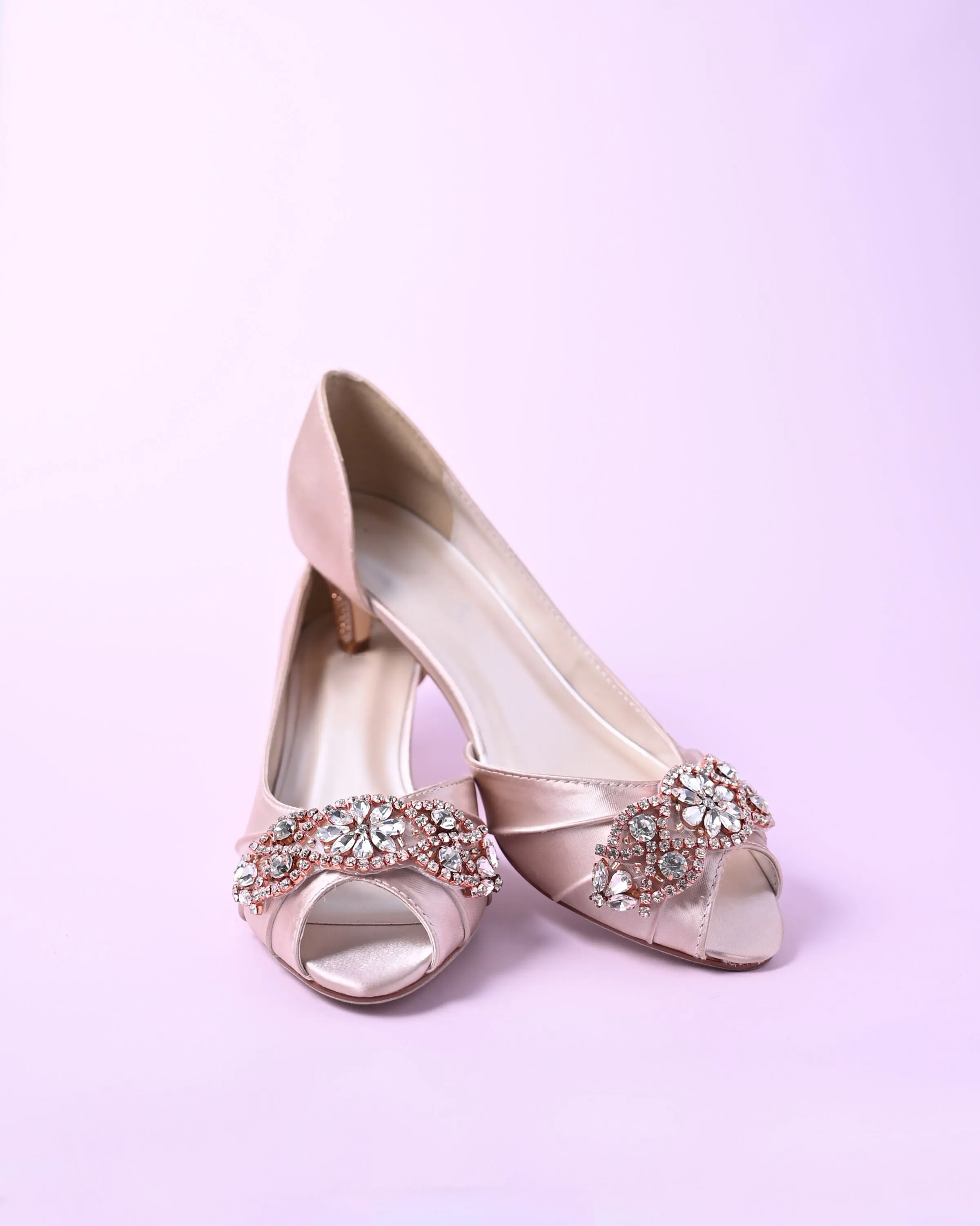 Abby Blush Bridal Heels with Rose Gold Crystal Band