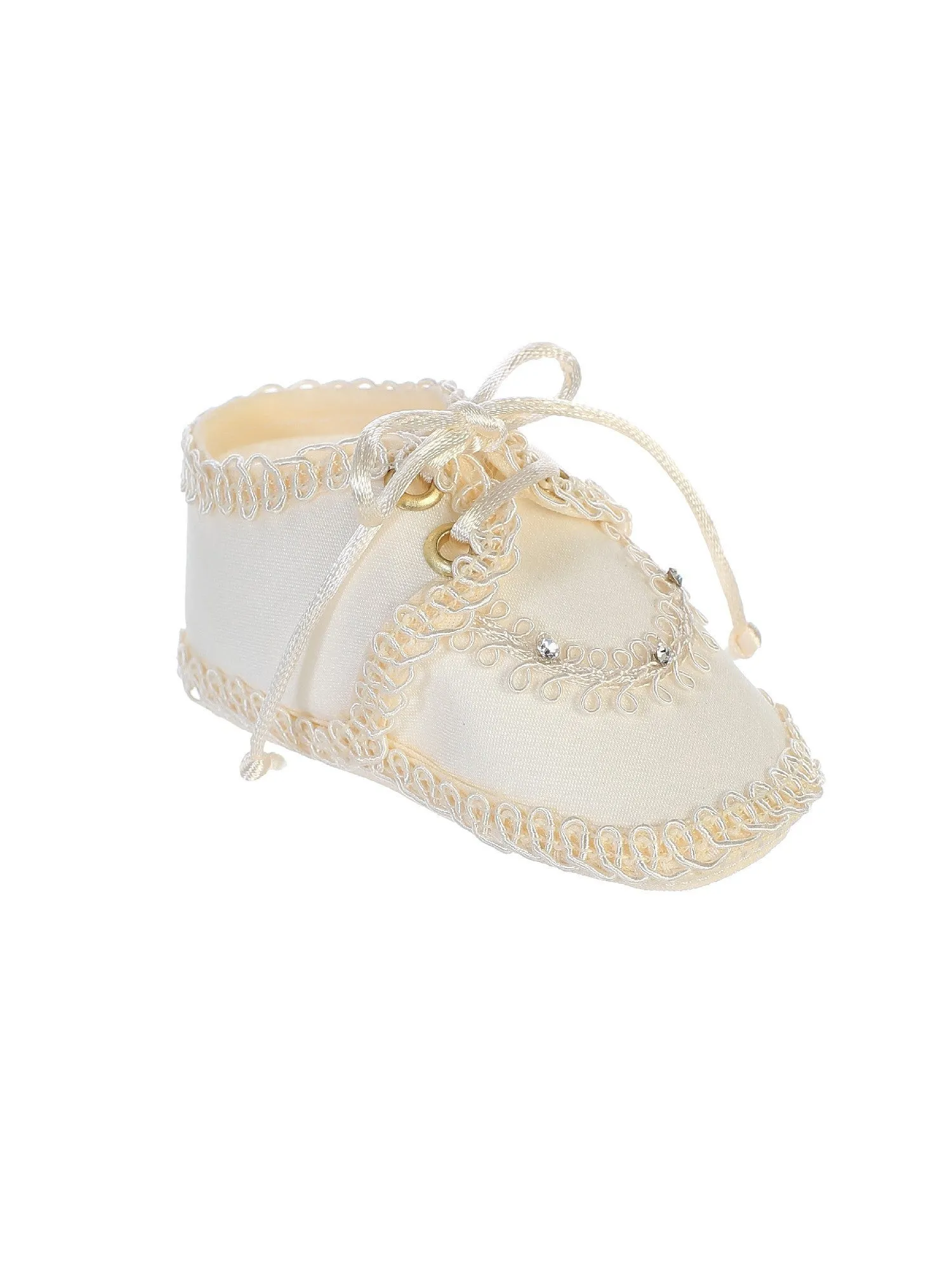 Baby Boys Ivory Satin Rhinestones Laces Baptism Shoes S-L