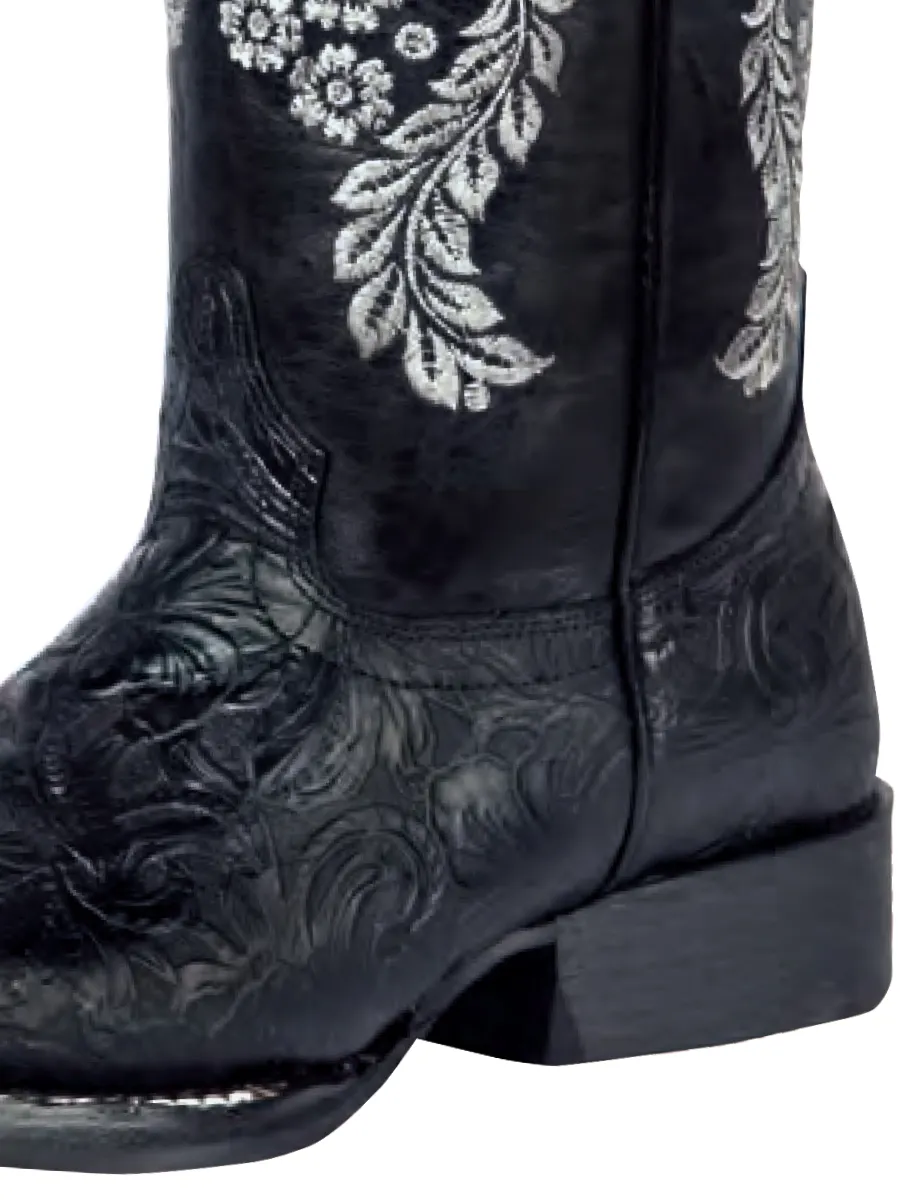 Botas Vaqueras Rodeo con Grabado Floral de Piel Genuina para Mujer 'El General' - ID: 44636