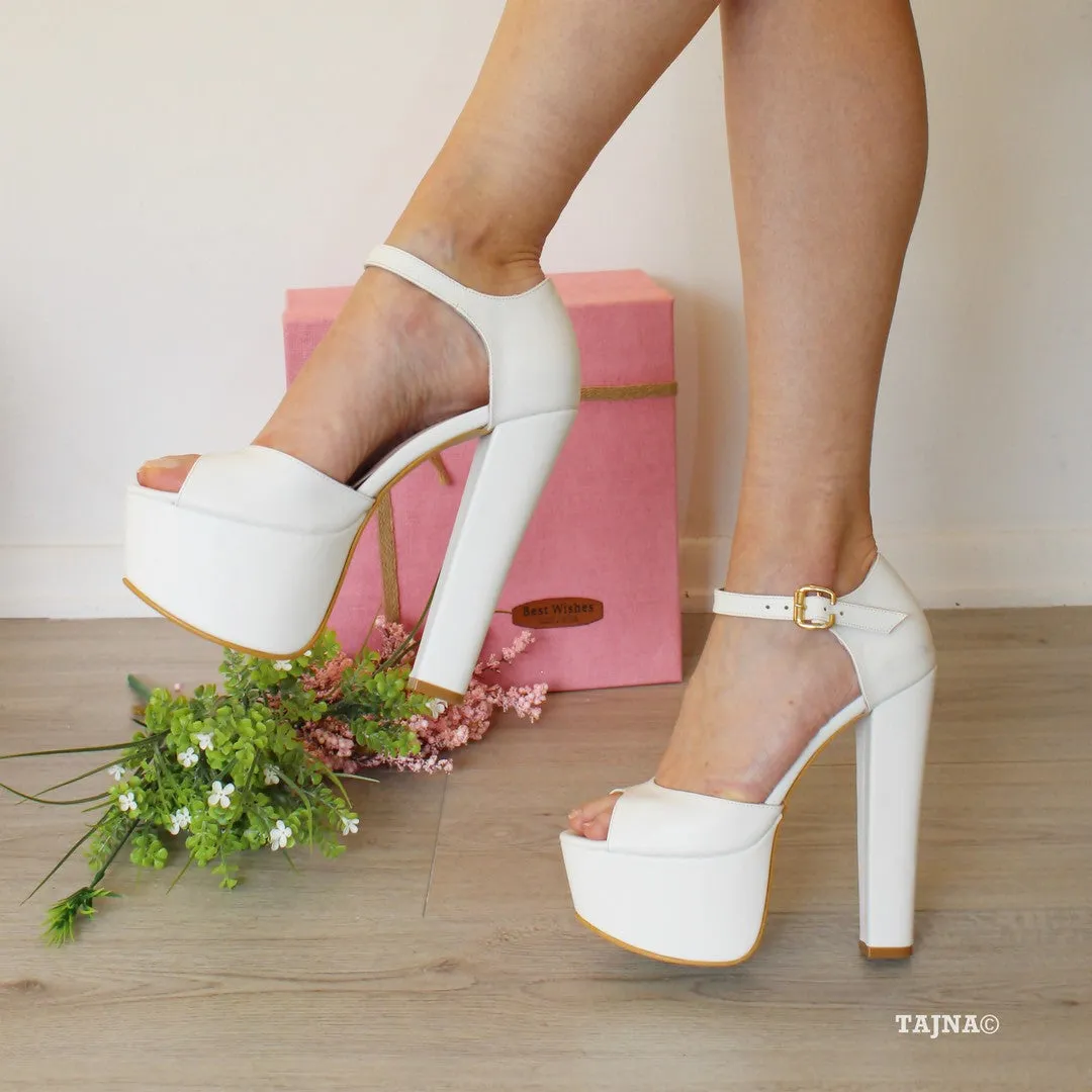 Classic Peep Toe Ankle Strap White Wedding Platform Shoes