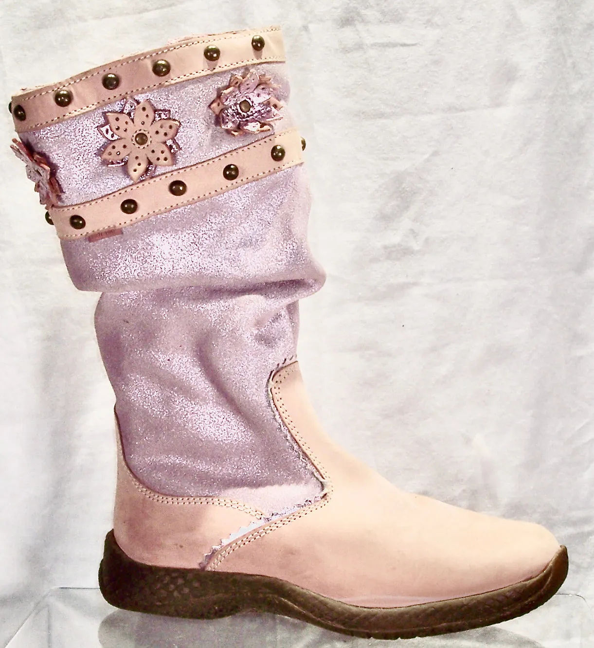 Girl's Primigi  Flower-Accent Tall Suede Zipper Boot