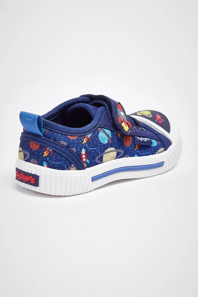 Infants Podlers Canvas Baby Shoes Strap Over Navy Zyon Space