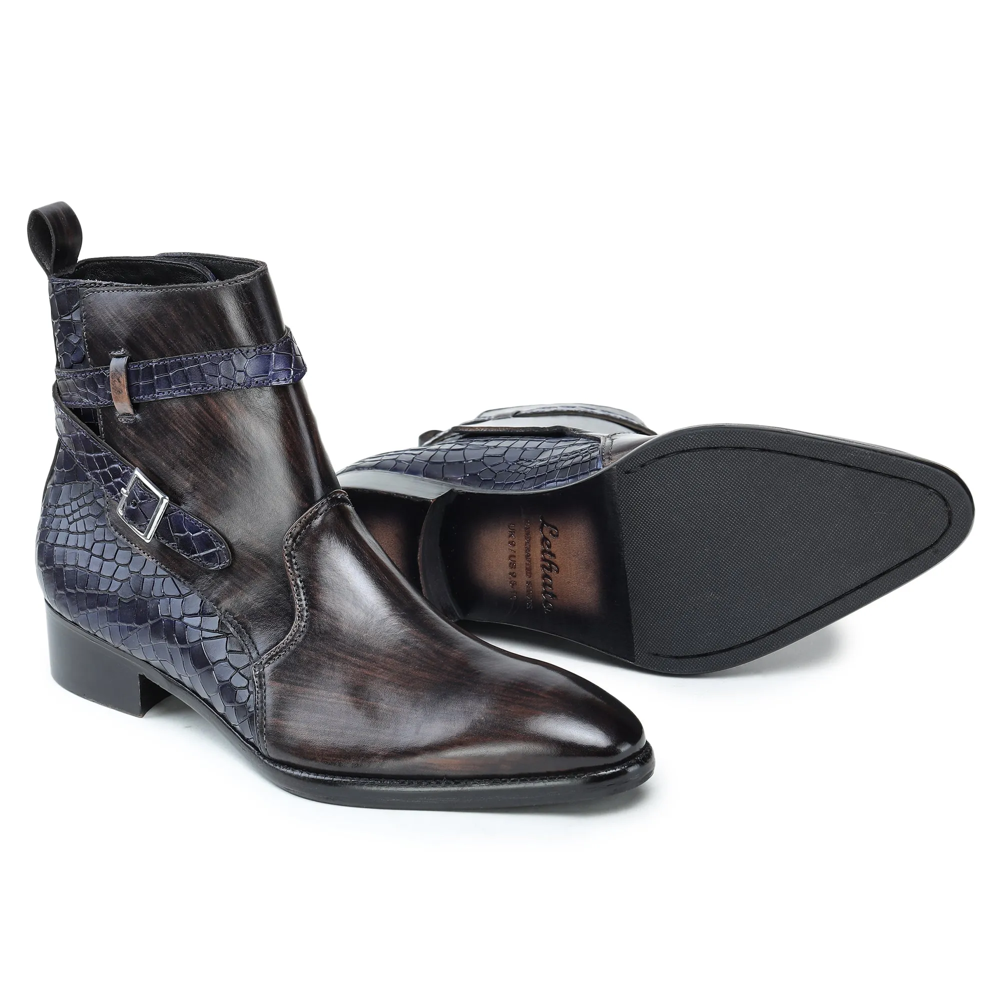 Jodhpur Boots- Croc Navy & Brown