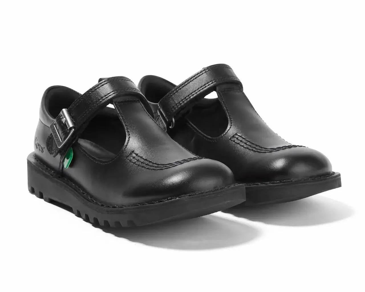 Kickers Junior's Kick T Vel Leather T Bar Shoes Black