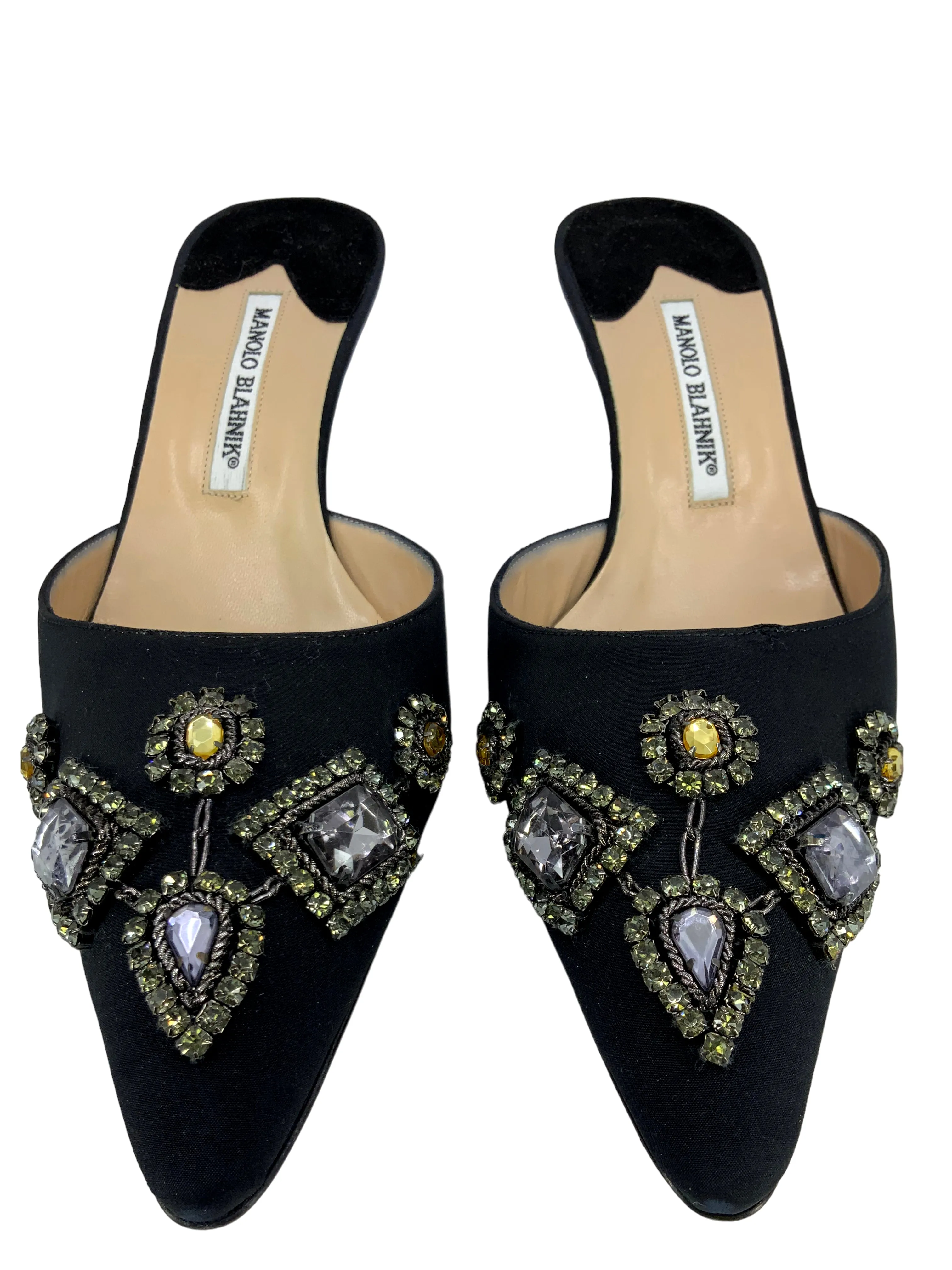 Manolo Blahnik Embellished Satin Mules Size 11