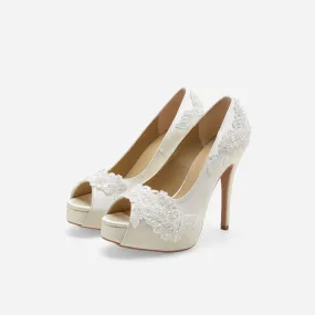 Miss Ace V2.1 White Lace Love Wedding Pumps