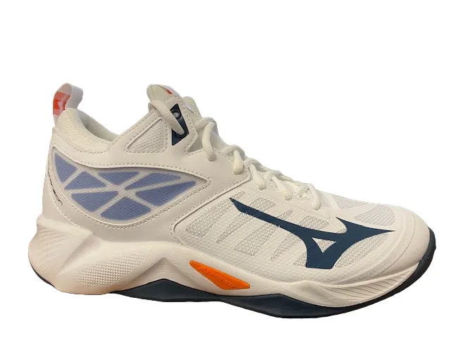 Mizuno unisex volleyball shoes Wave Dimension Mid V1GA224522 white-dark denim-blue jasper 