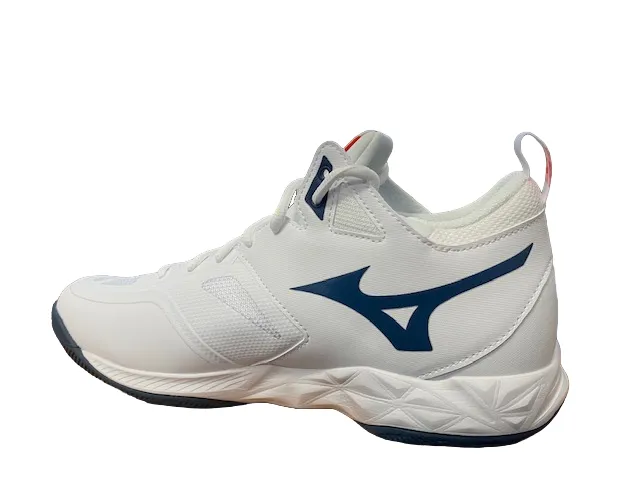 Mizuno unisex volleyball shoes Wave Dimension Mid V1GA224522 white-dark denim-blue jasper 