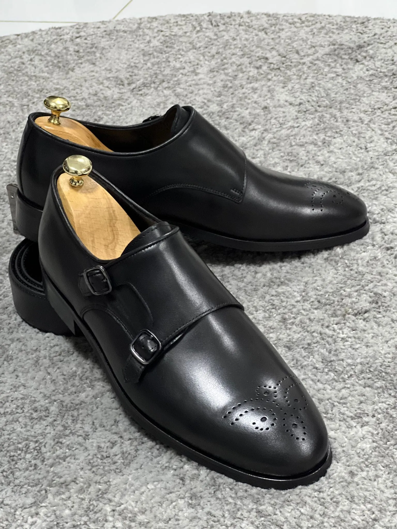 Neo Lite Sole Double Monk Strap Black Shoes