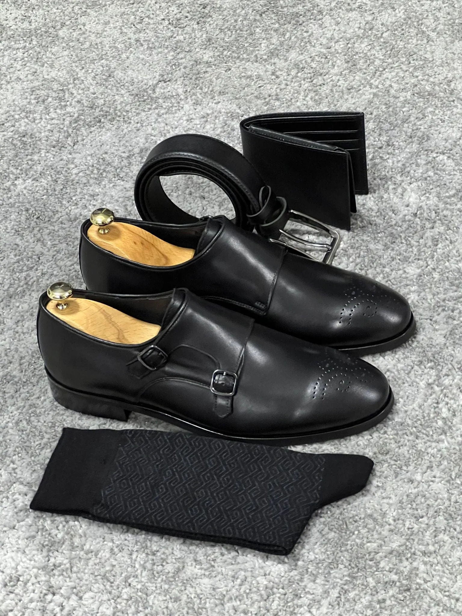 Neo Lite Sole Double Monk Strap Black Shoes