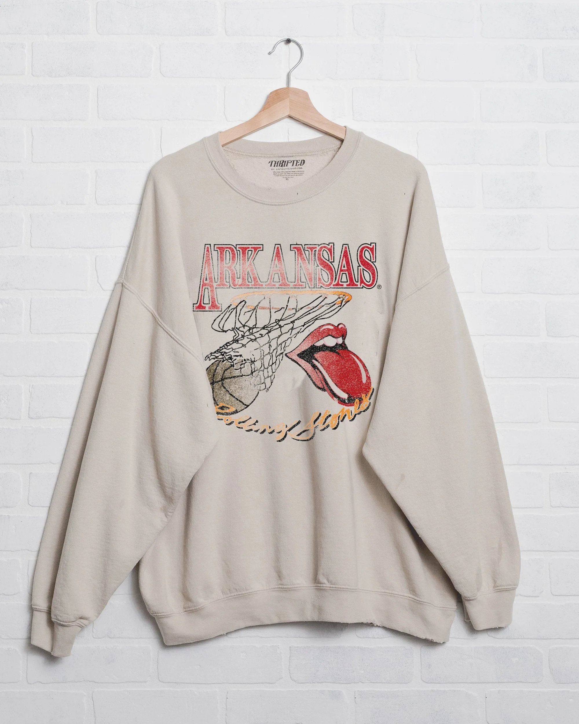 Rolling Stones Arkansas Basketball Net Sand Thrifted Sweatshirt