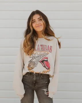 Rolling Stones Arkansas Basketball Net Sand Thrifted Sweatshirt