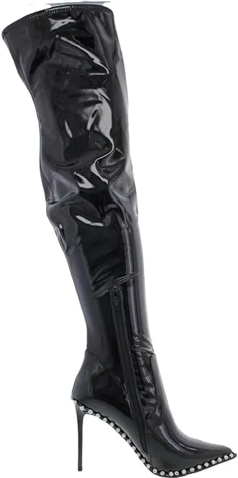 Steve Madden Vyva Black Patent Fashion Stiletto Embellished Over The Knee Boots