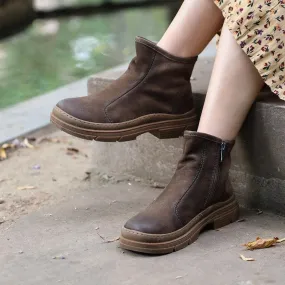 TH311 Women's Handmade Coffee Leather Chelsea Ankle Boots - Casual Leather Shoes