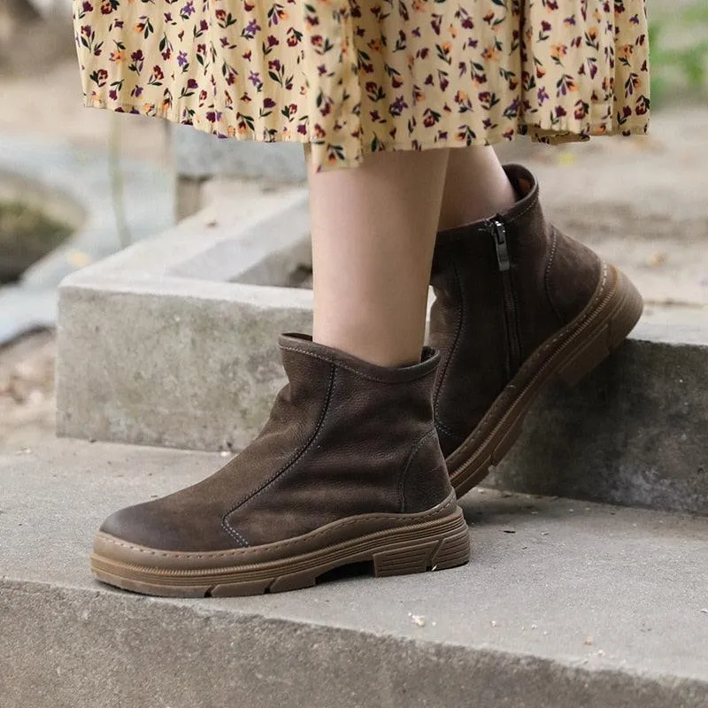 TH311 Women's Handmade Coffee Leather Chelsea Ankle Boots - Casual Leather Shoes