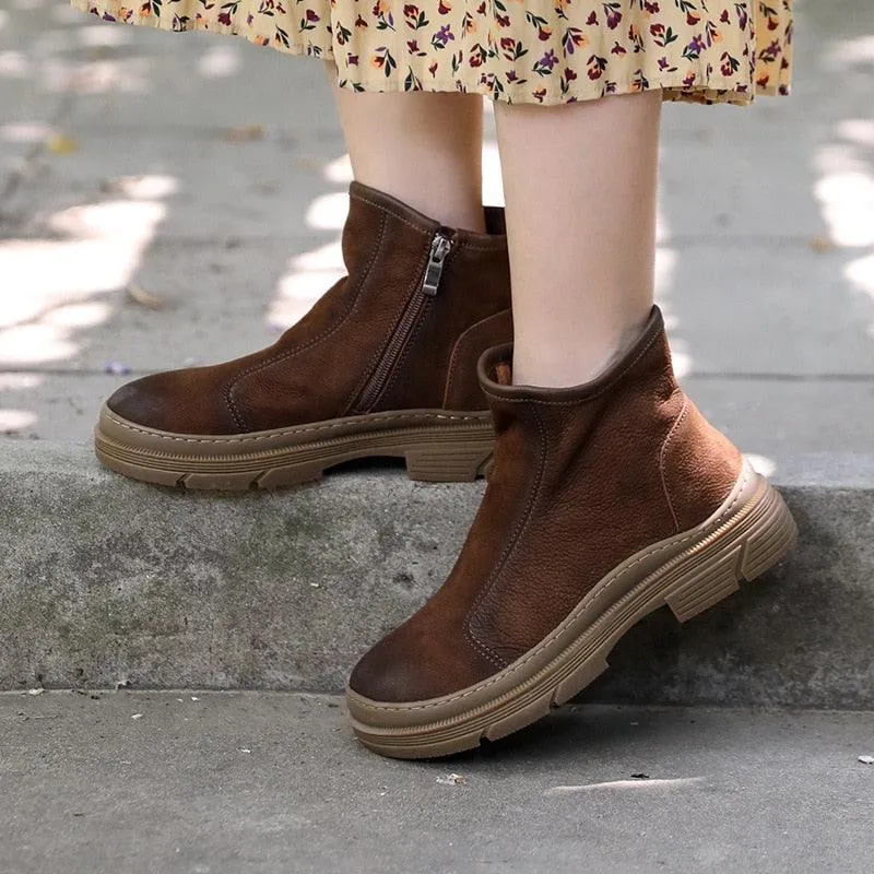 TH311 Women's Handmade Coffee Leather Chelsea Ankle Boots - Casual Leather Shoes