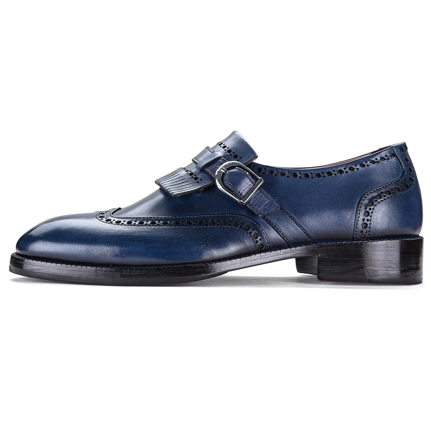 Wingtip Brogue Kiltie Monk Strap- Navy