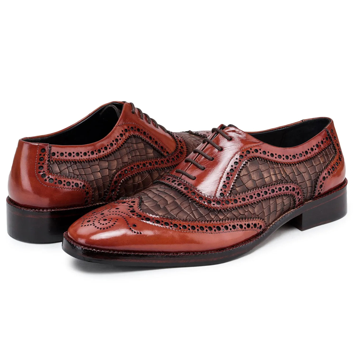 Wingtip Brogue Oxford- Croc Cognac