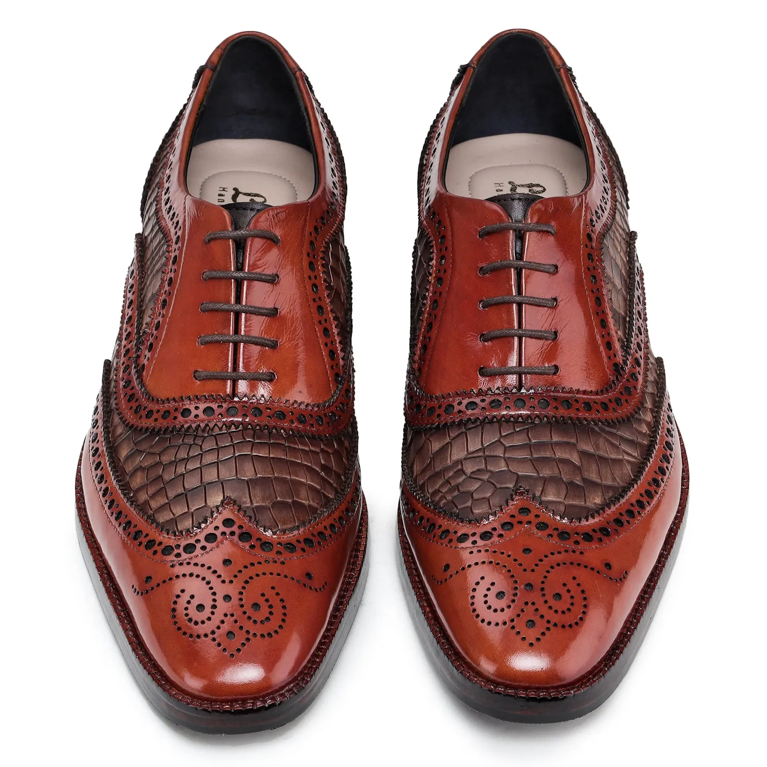 Wingtip Brogue Oxford- Croc Cognac