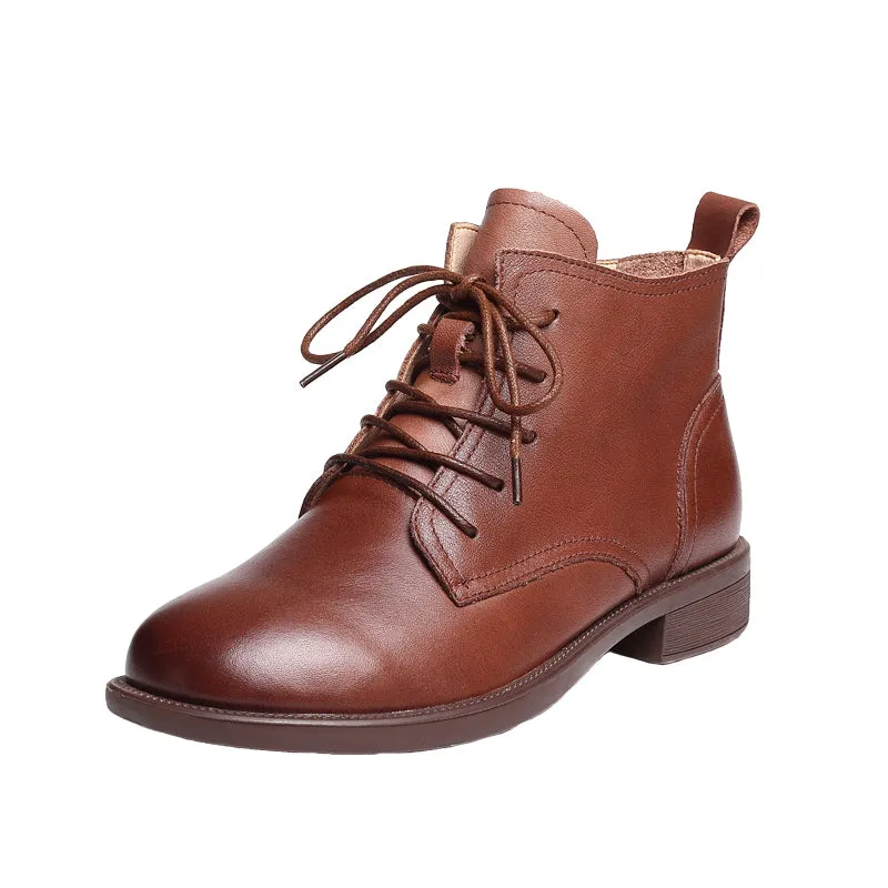 Women Autumn Solid Leather Casual Boots