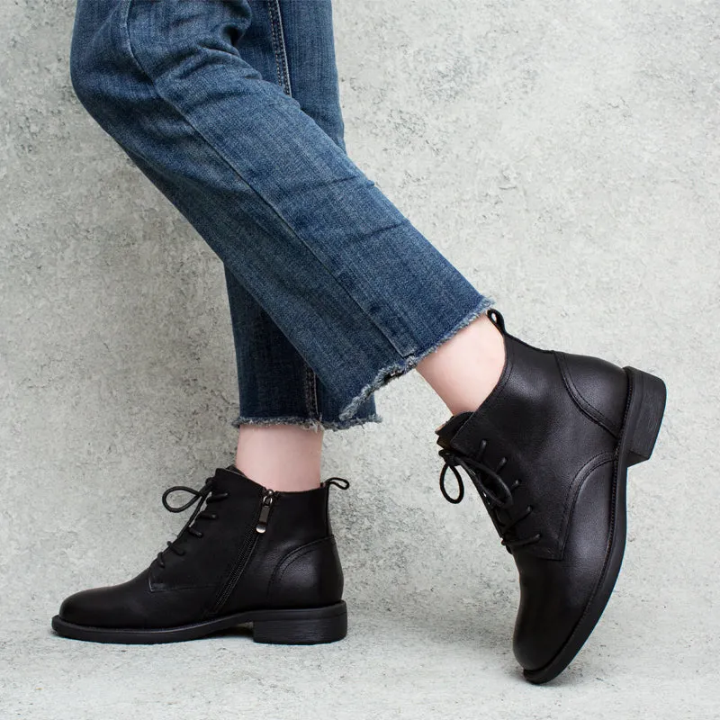 Women Autumn Solid Leather Casual Boots