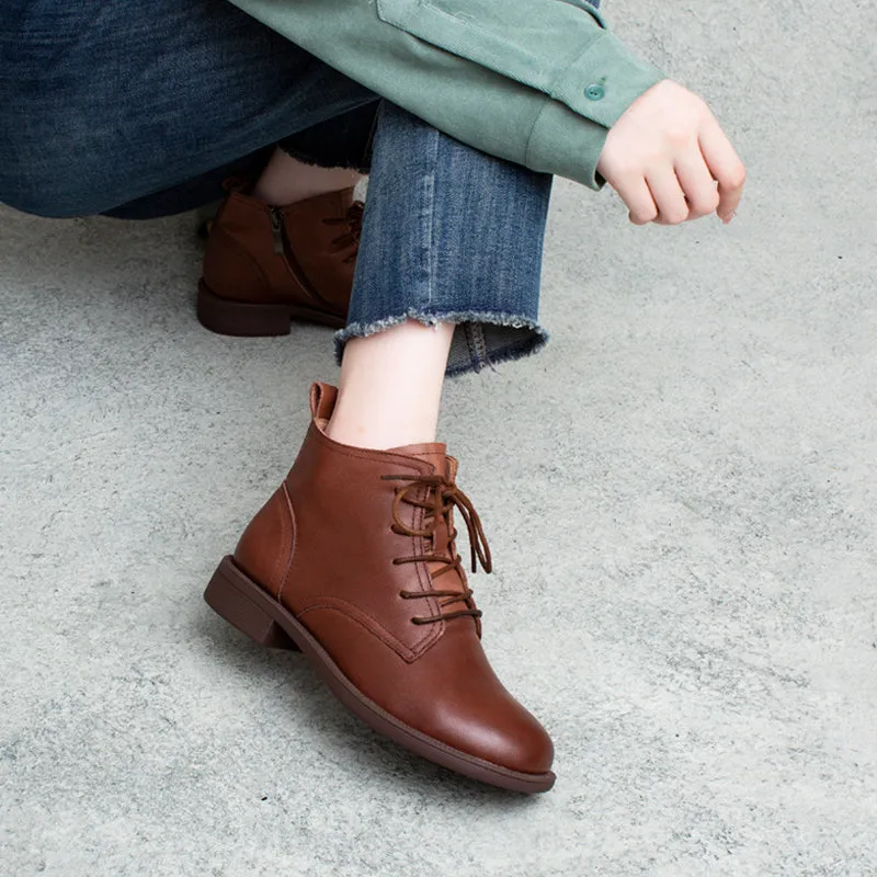 Women Autumn Solid Leather Casual Boots