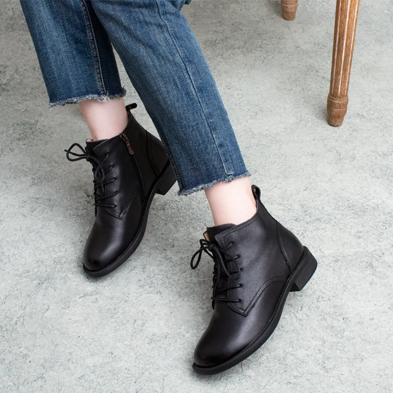 Women Autumn Solid Leather Casual Boots