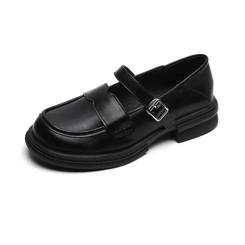 Women's Casual Shoes - CS105-3 Black Low Heel Leather Loafers